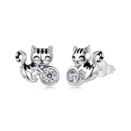 Sterling Silver White Gold Plated CZ Pavé and Enamel Earrings