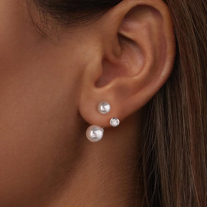 Sterling Silver CZ and Synthetic Pearl Earrings