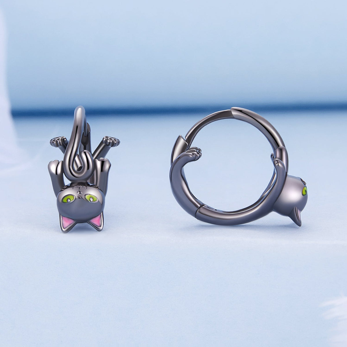 Sterling Silver Enamel Black Gold Earrings
