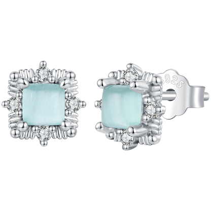 925 Sterling Silver White 0.8 x 0.8 cm Transparent Glass Pavé CZ Earrings for Women