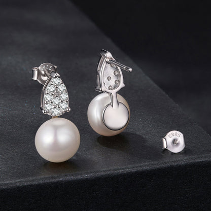 Sterling Silver Moissanite & Freshwater Pearl Earrings