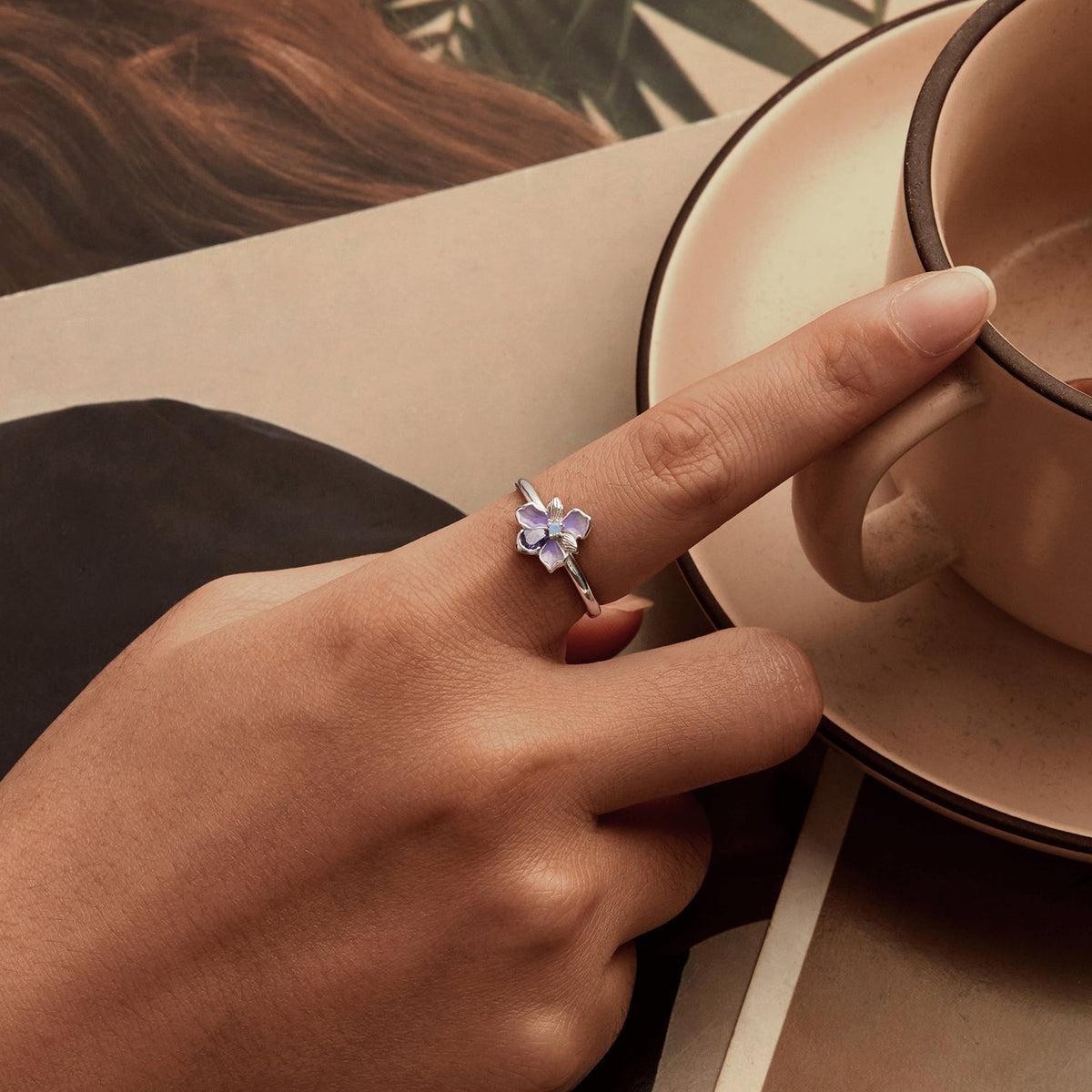 White Gold Plated Nano Opal and CZ Sterling Silver Ring