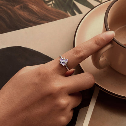 White Gold Plated Nano Opal and CZ Sterling Silver Ring