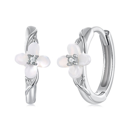 Sterling Silver Nacre and Pavé CZ Hoop Earrings