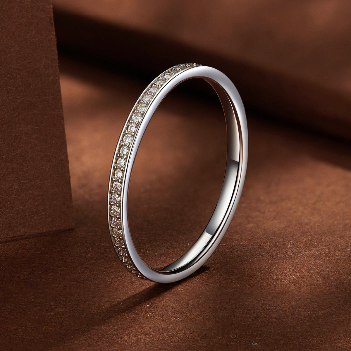 Sterling Silver Platinum Plated Moissanite Ring