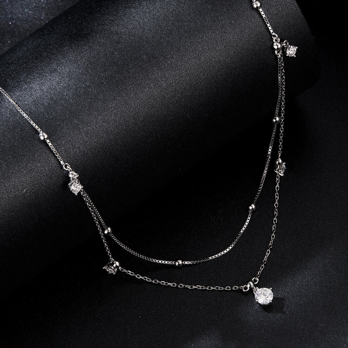 Sterling Silver White Gold Plated Moissanite Necklace