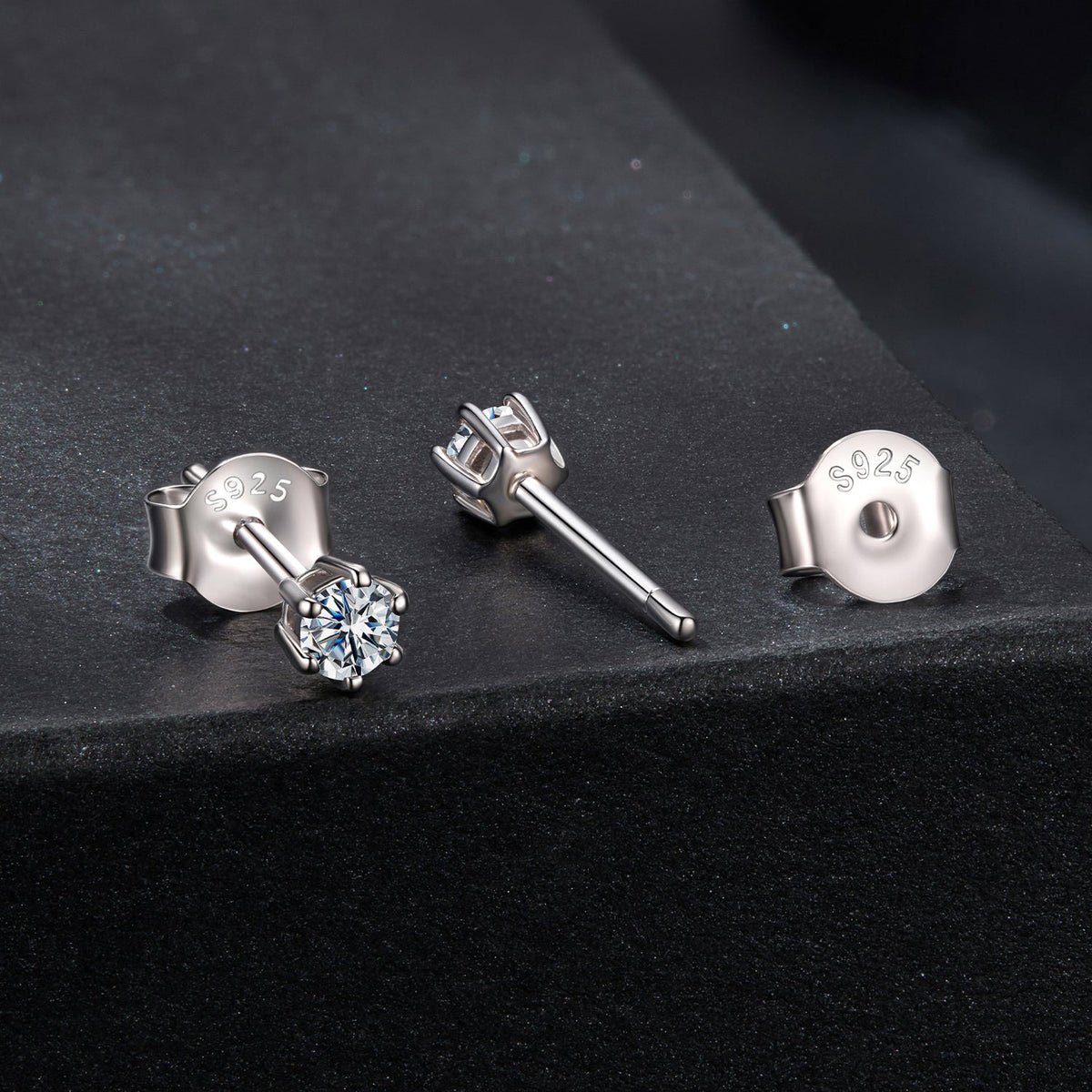 Sterling Silver White Gold Plated Moissanite Stud Earrings