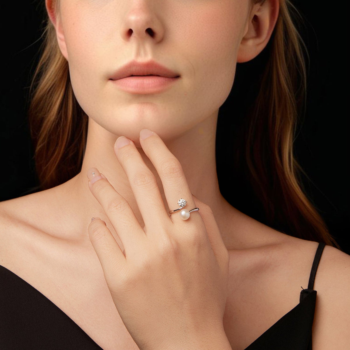 Sterling Silver Moissanite, Freshwater Pearl Ring
