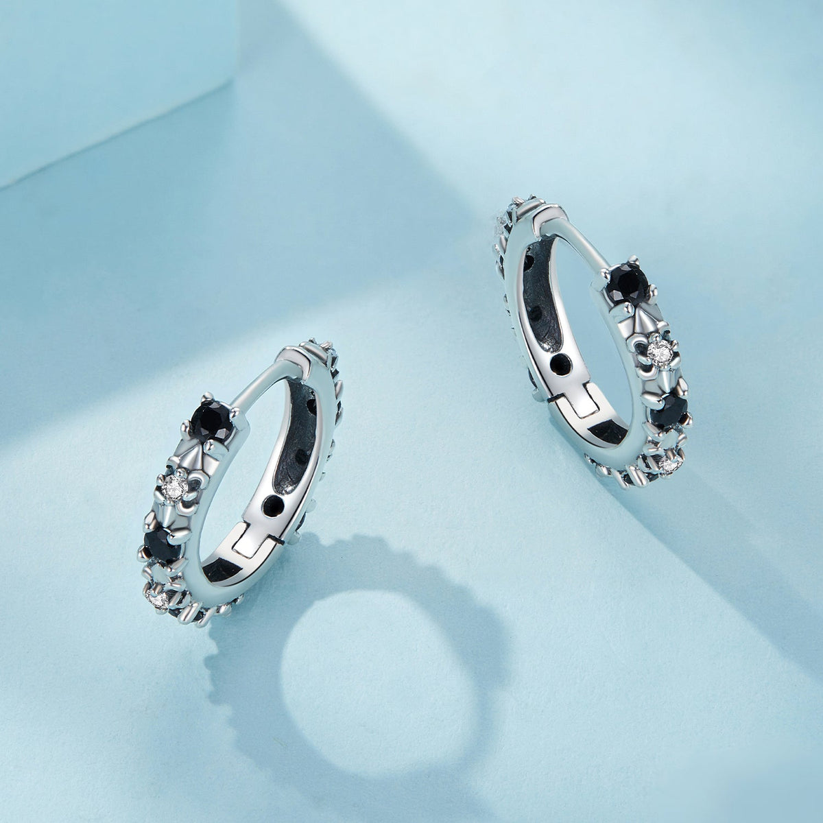 Oxidized Sterling Silver Pavé Cubic Zirconia Hoop Earrings