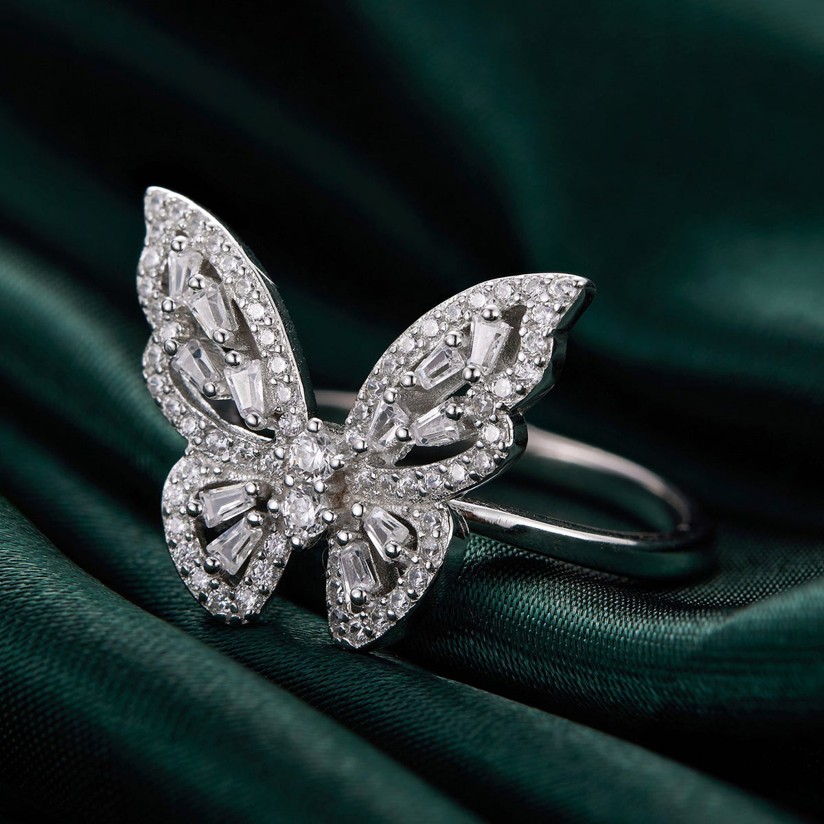 Sterling Silver White Gold Plated CZ Pavé Ring