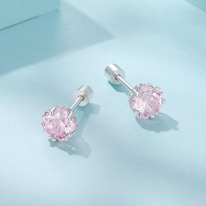 925 Sterling Silver White Gold Plated Pavé CZ 0.6x0.6 cm Earrings for Women