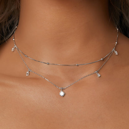 Sterling Silver White Gold Plated Moissanite Necklace