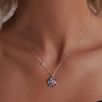 Sterling Silver Pavé CZ & Transparent Glass Pendant Necklace