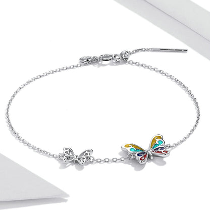 Sterling Silver Platinum Plated Adjustable Butterfly Enamel Bracelet