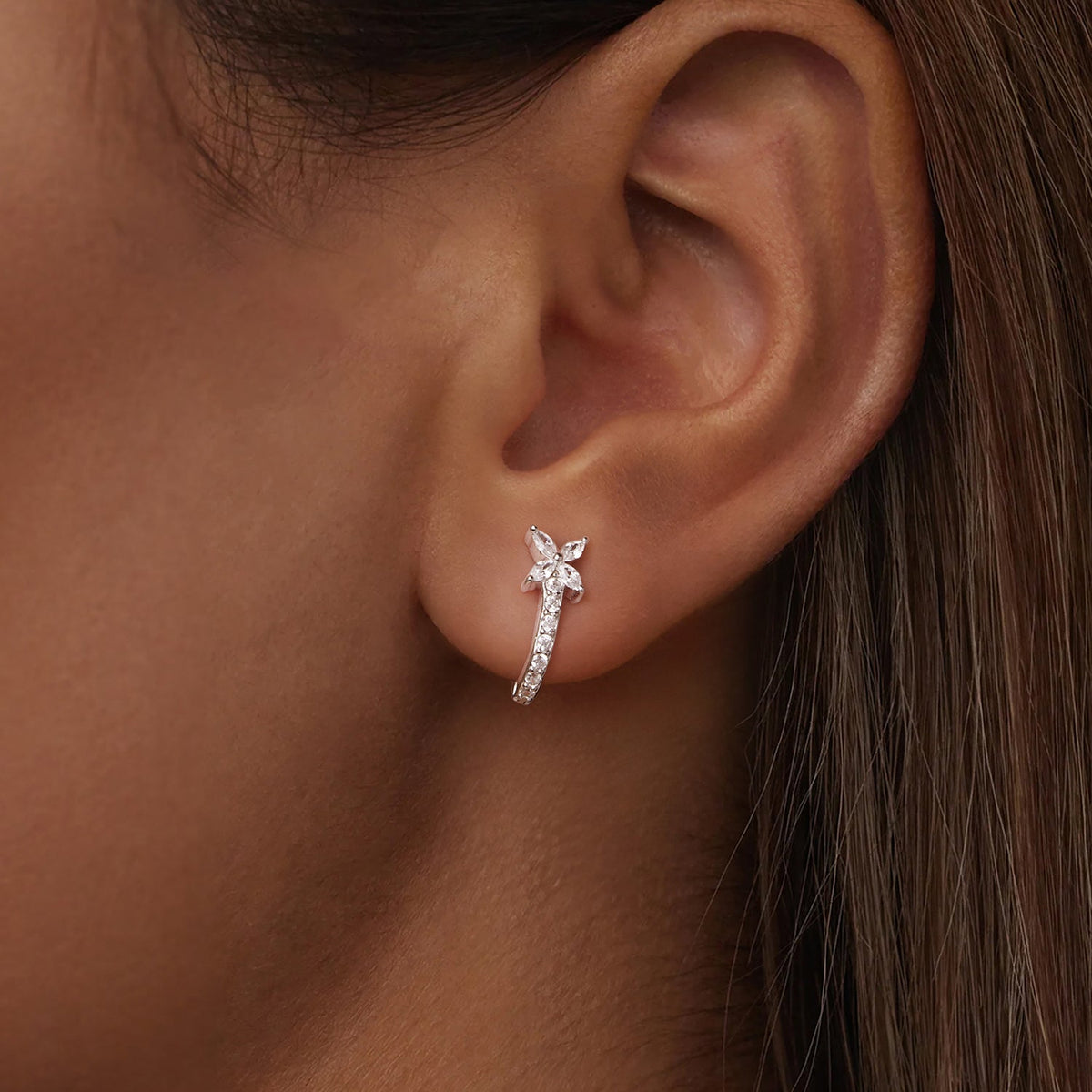Sterling Silver White Gold Plated Cubic Zirconia Pavé Earrings