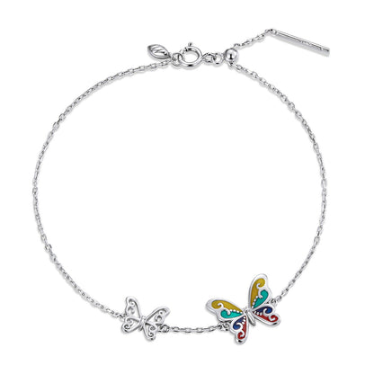Sterling Silver Platinum Plated Adjustable Butterfly Enamel Bracelet