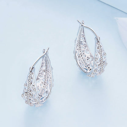 Sterling Silver Pavé Cubic Zirconia Hoop Earrings