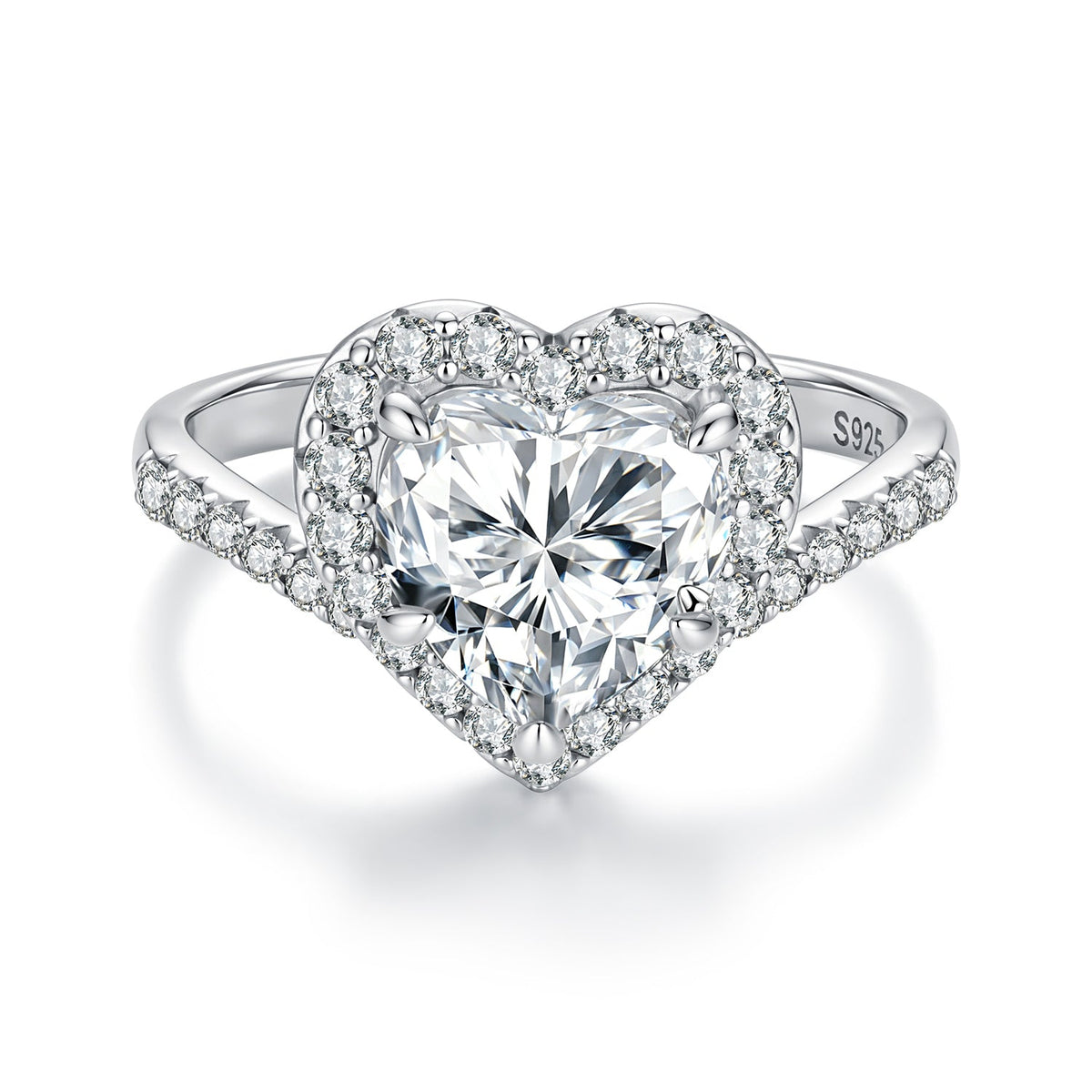 925 Sterling Silver White Gold Plated 2ct Moissanite Heart Ring Size 6 for Women