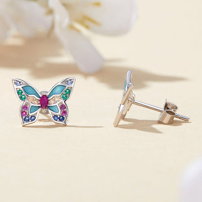 Sterling Silver Enamel and Cubic Zirconia Earrings
