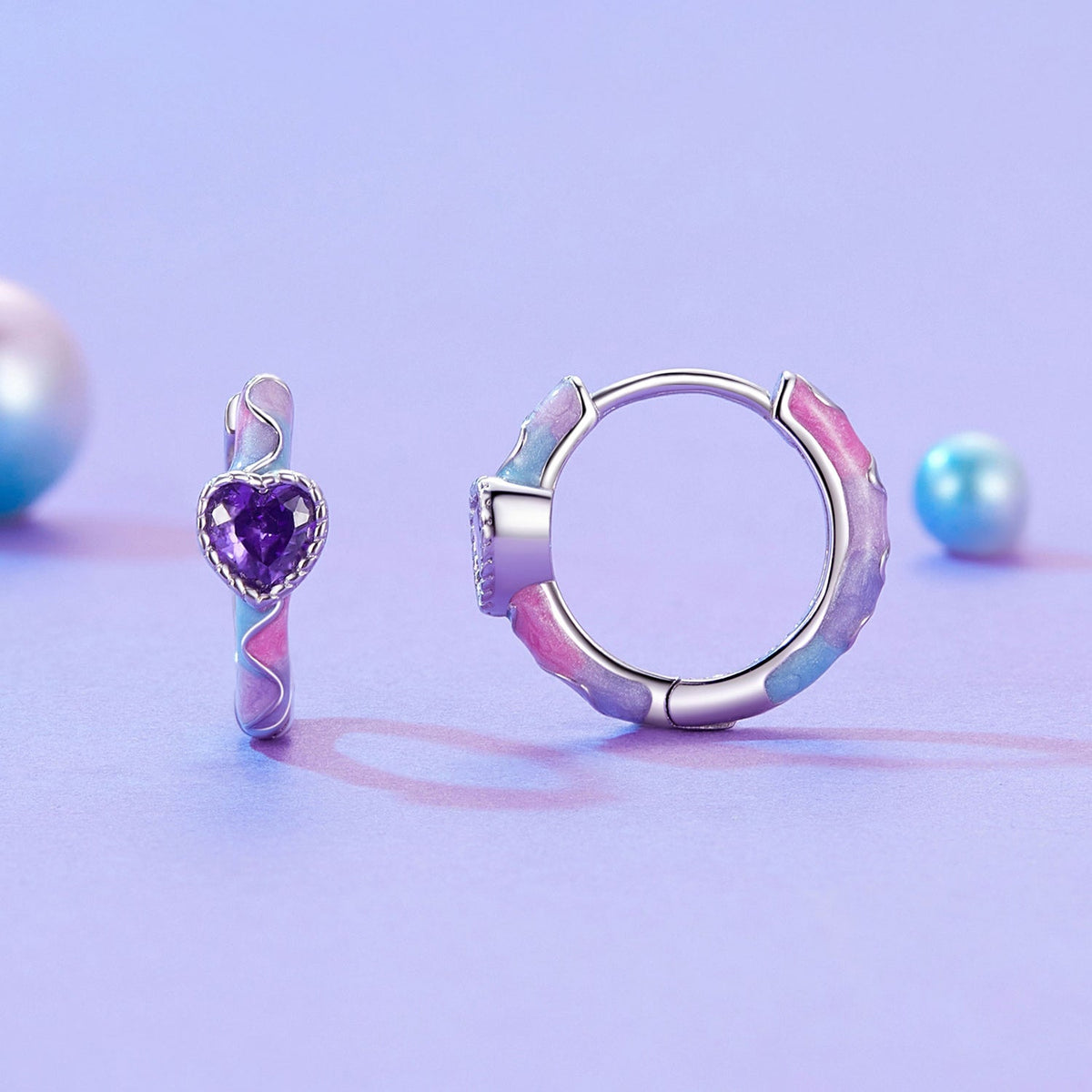 Sterling Silver Enamel Pavé CZ Hoop Earrings