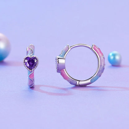 Sterling Silver Enamel Pavé CZ Hoop Earrings