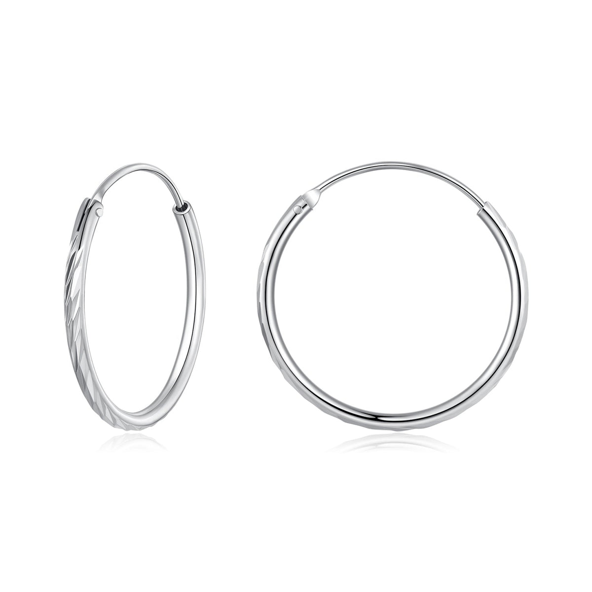 White Gold Plated Sterling Silver Hoop Earrings