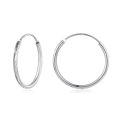 White Gold Plated Sterling Silver Hoop Earrings