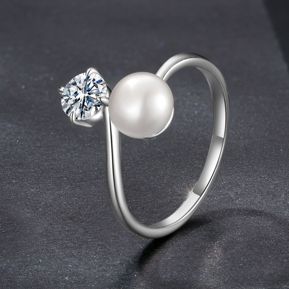 Sterling Silver Moissanite, Freshwater Pearl Ring