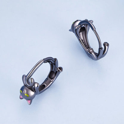 Sterling Silver Enamel Black Gold Earrings