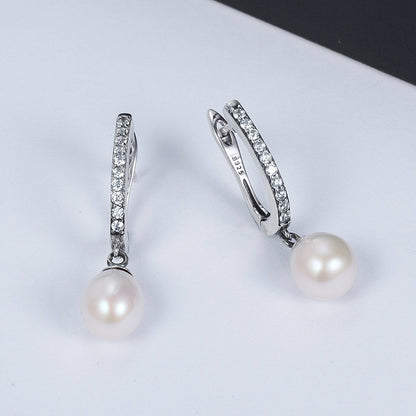 Sterling Silver Freshwater Pearl Pavé CZ Drop Earrings
