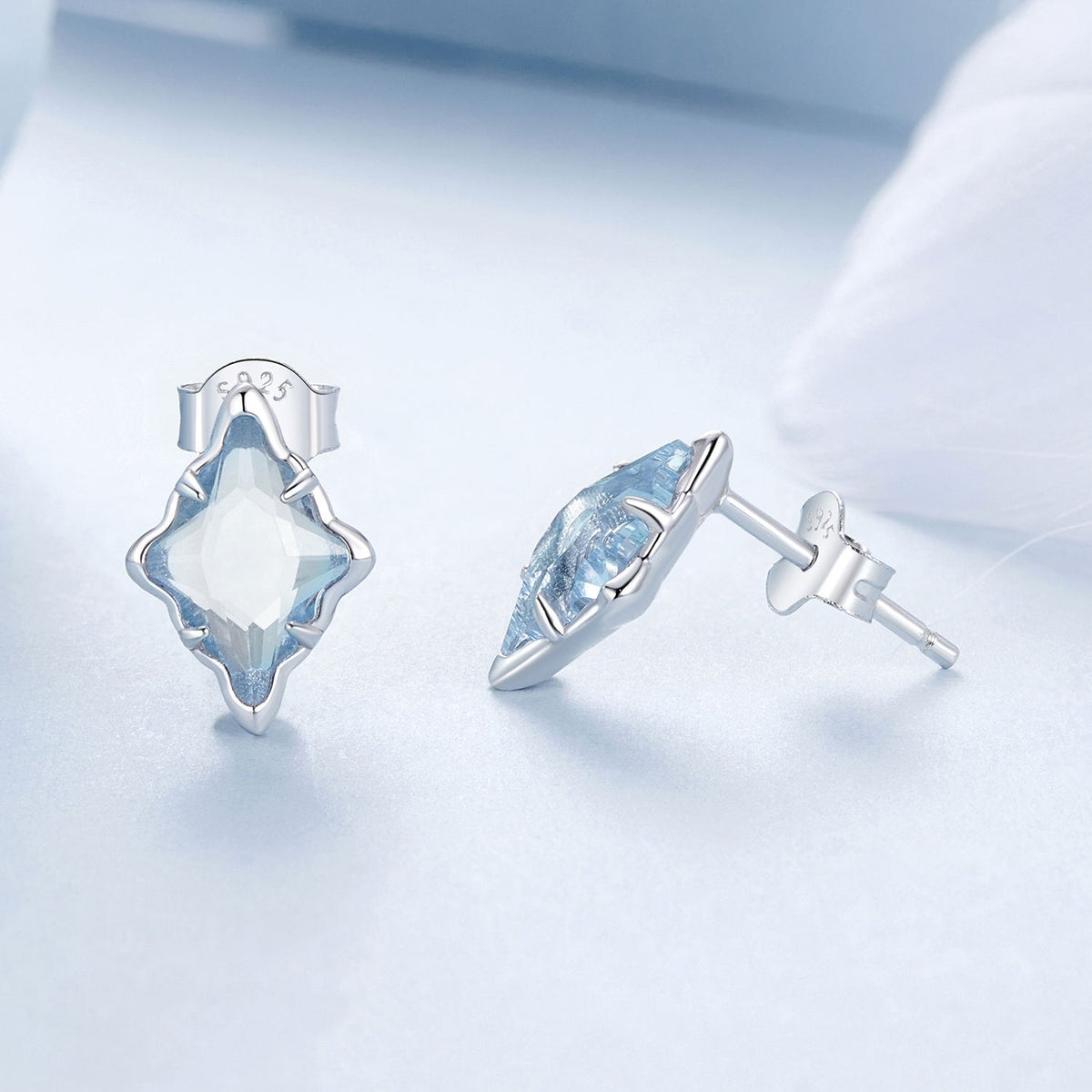 Sterling Silver Transparent Glass White Gold Plated Earrings