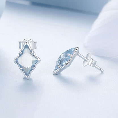 Sterling Silver Transparent Glass White Gold Plated Earrings