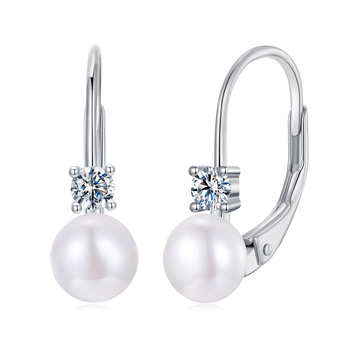 Sterling Silver Moissanite & Freshwater Pearl Drop Earrings