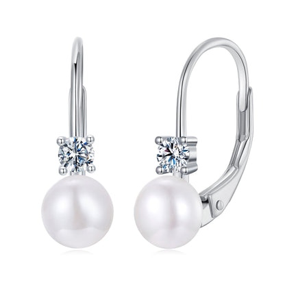 Sterling Silver Moissanite & Freshwater Pearl Drop Earrings
