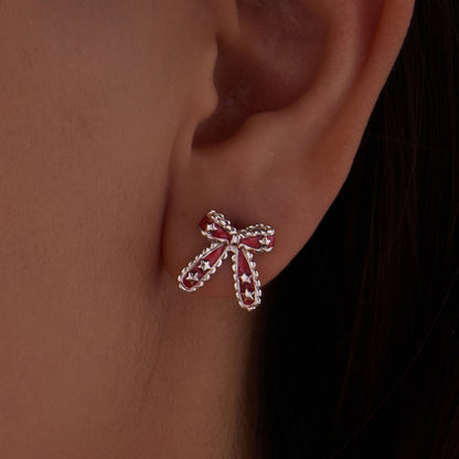 Sterling Silver White Gold Plated Enamel Earrings