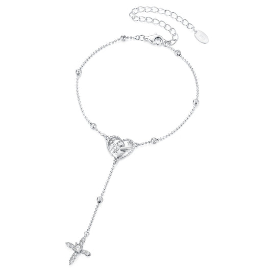Sterling Silver White Gold Plated CZ Heart Bracelet