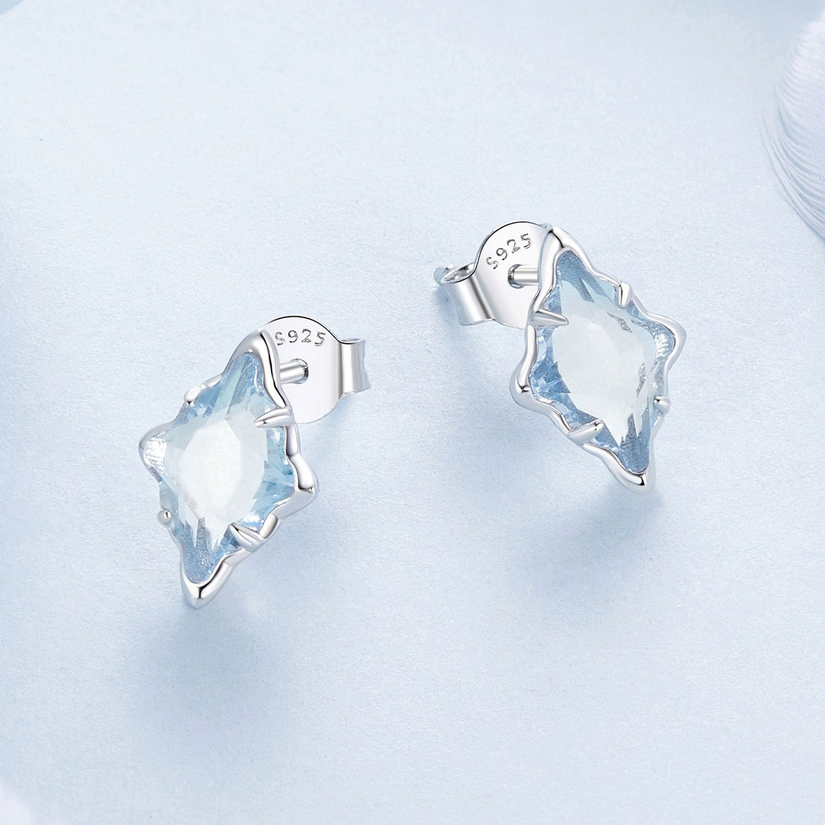 Sterling Silver Transparent Glass White Gold Plated Earrings
