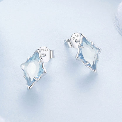 Sterling Silver Transparent Glass White Gold Plated Earrings