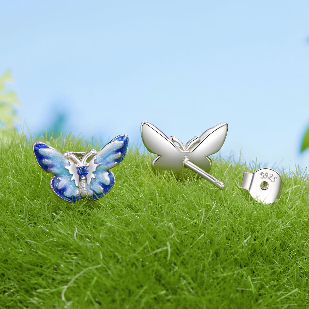 Sterling Silver Enamel Pavé CZ Earrings