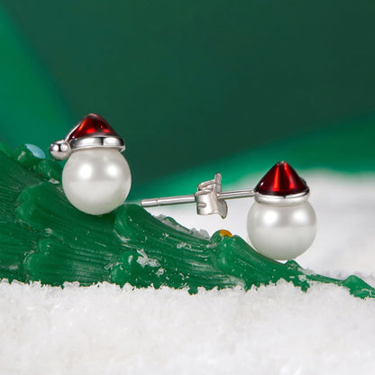 Sterling Silver White Gold Plated Enamel Shell Pearl Earrings