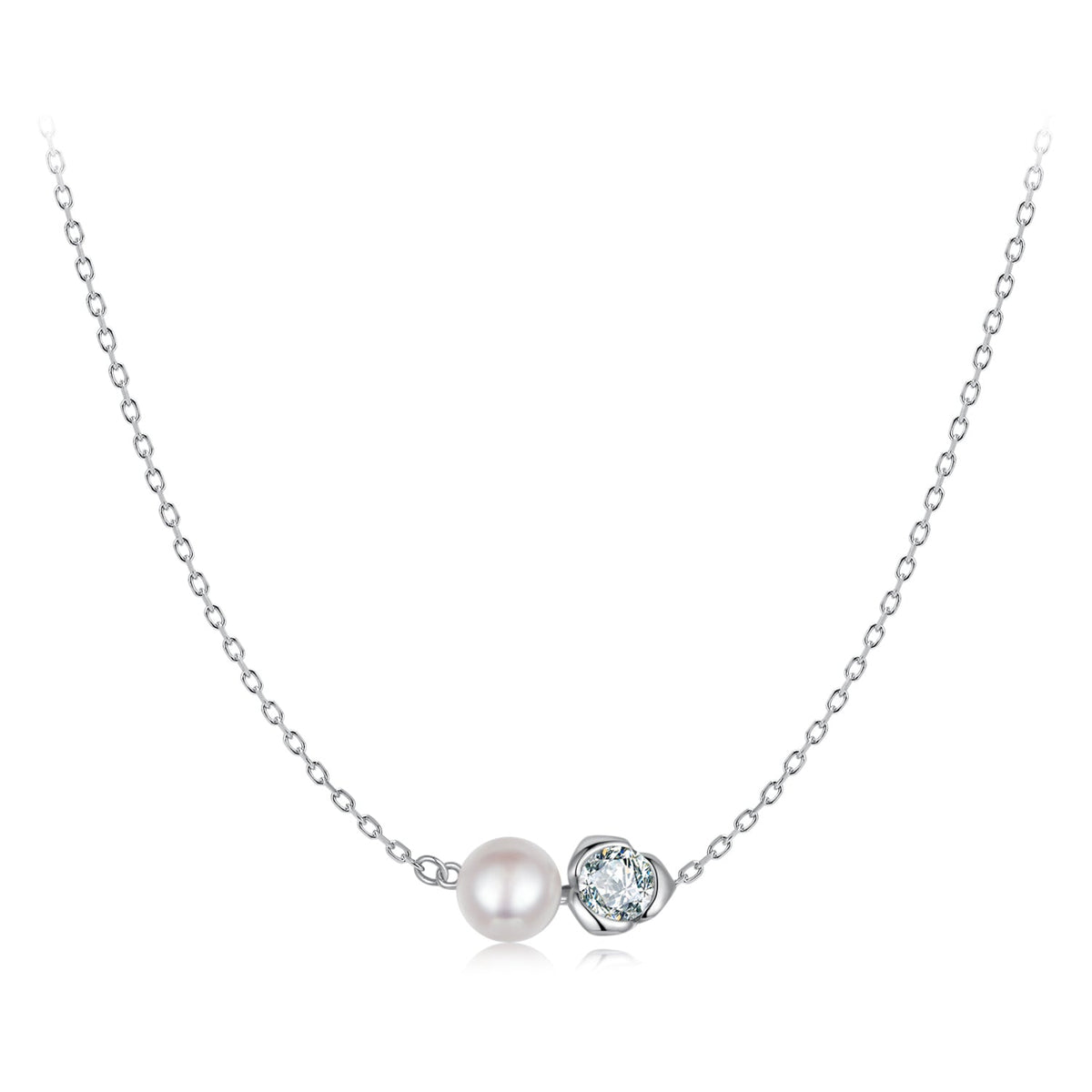 Sterling Silver Moissanite & Freshwater Pearl White Gold Necklace