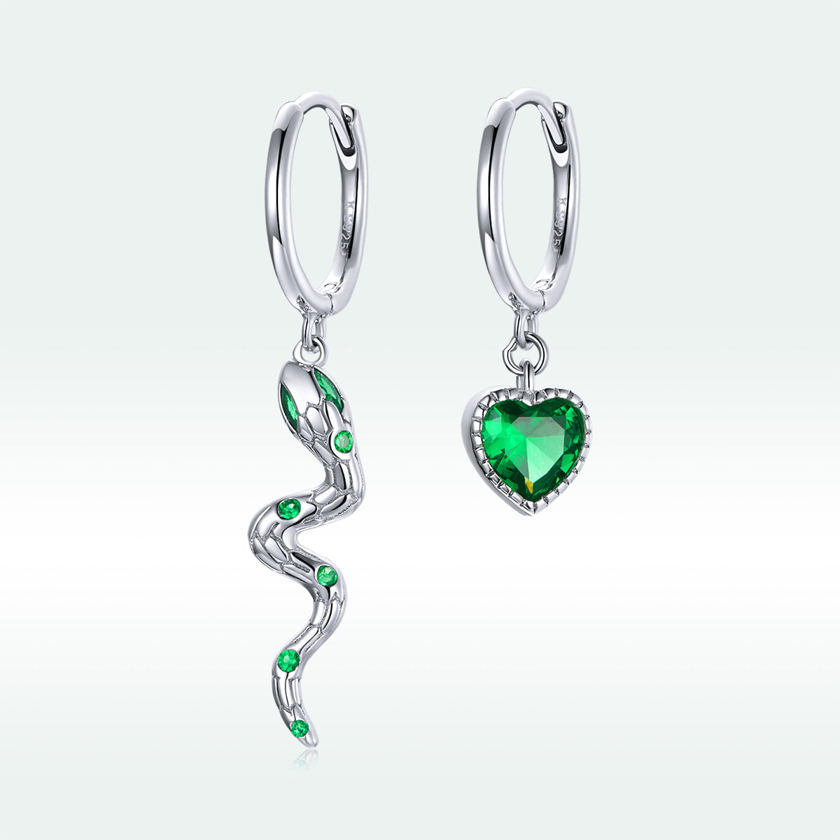 Sterling Silver Pavé CZ Snake and Love Drop Earrings