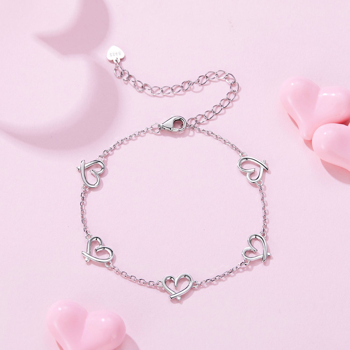 White Gold Plated Sterling Silver Heart Bracelet