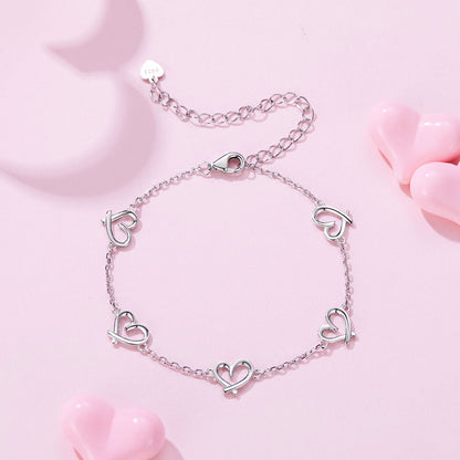 White Gold Plated Sterling Silver Heart Bracelet