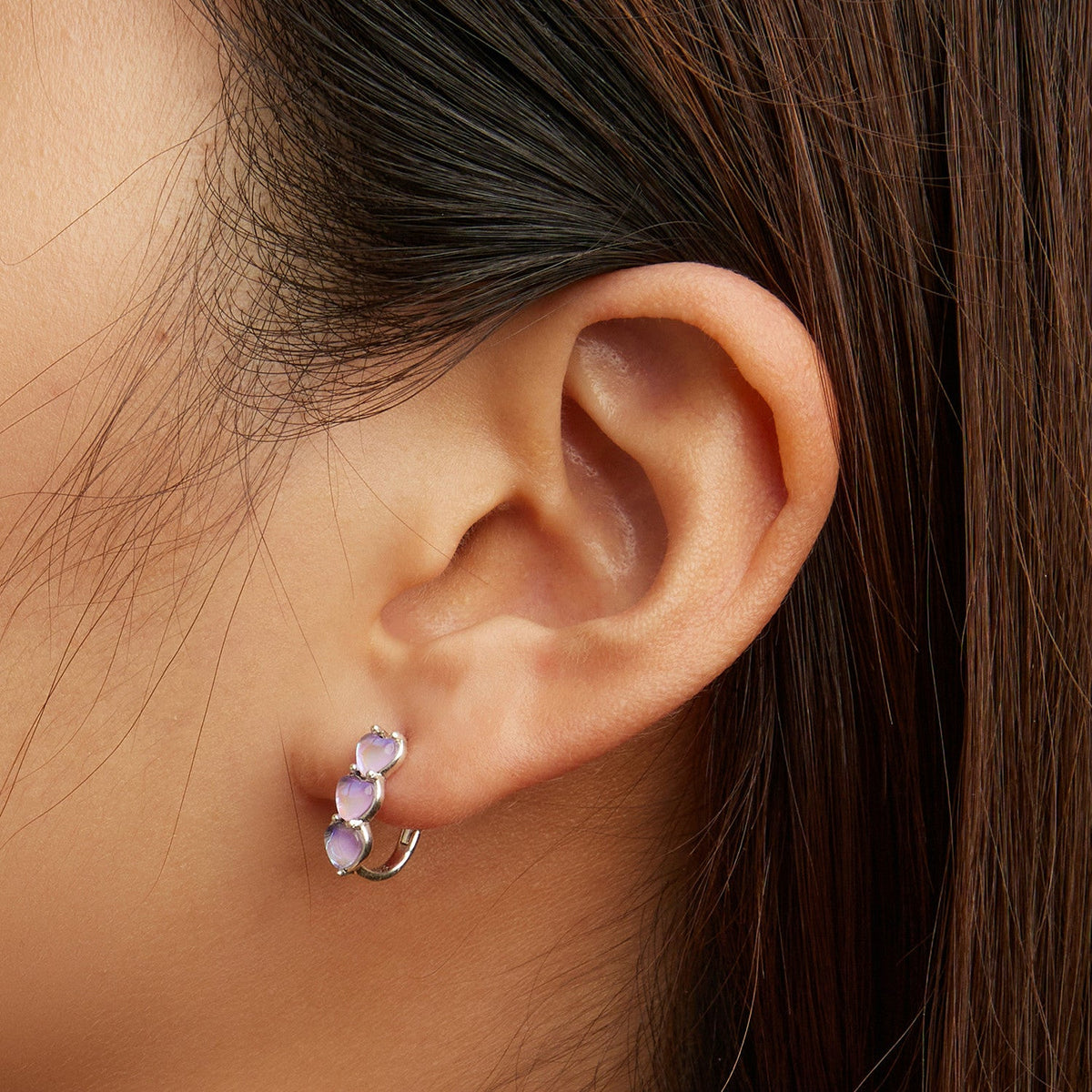 Sterling Silver Transparent Glass Hoop Earrings