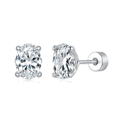925 Sterling Silver White Gold Plated 1ct Moissanite 0.7x0.5cm Egg-Shaped Earrings for Women