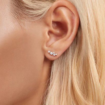 Sterling Silver Translucent Opal Pavé Drop Earrings