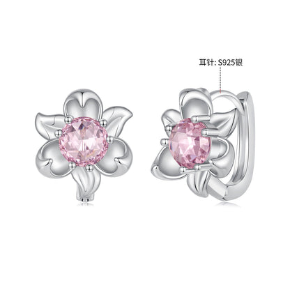 925 Sterling Silver White Gold Plated Transparent Glass 1.4 x 1.2 cm Hoop Earrings for Women