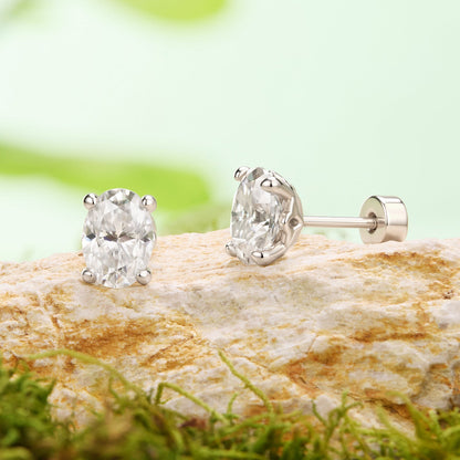 925 Sterling Silver White Gold Plated 1ct Moissanite 0.7x0.5cm Egg-Shaped Earrings for Women