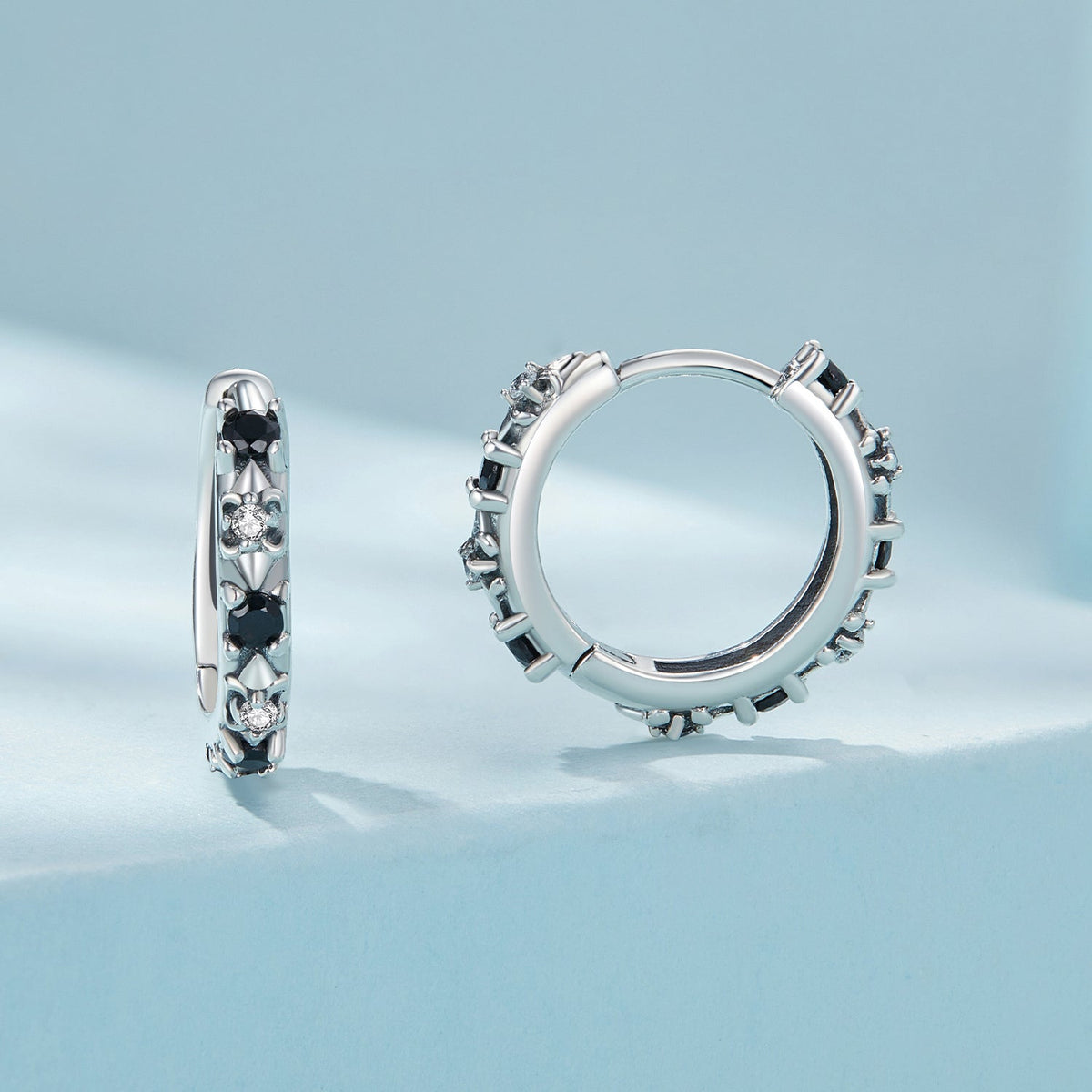 Oxidized Sterling Silver Pavé Cubic Zirconia Hoop Earrings
